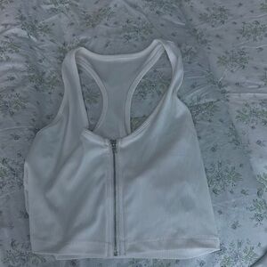 White Ribbed Zip-Up Tank Top